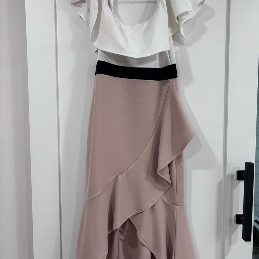 Ruffled Mauve High-Low Skirt with Black Waistband